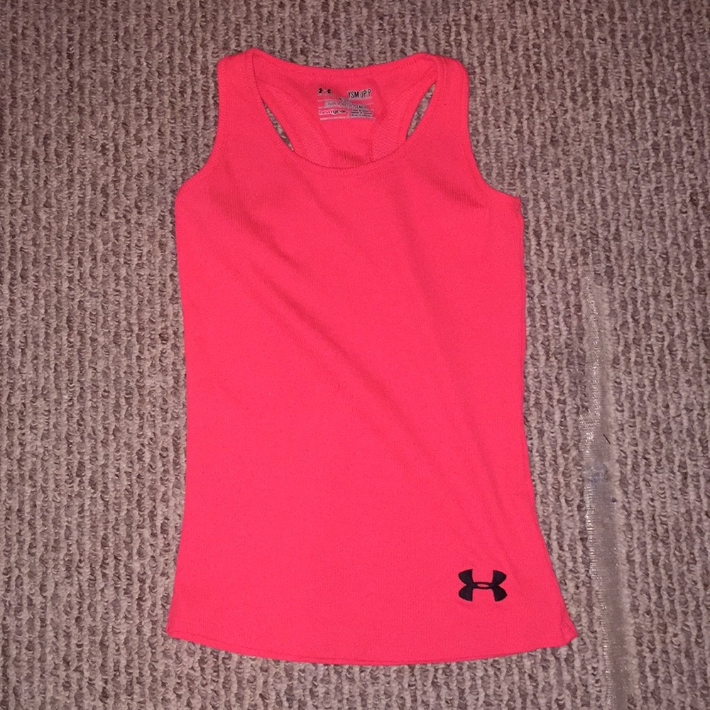 Neon pink workout under armour tank top